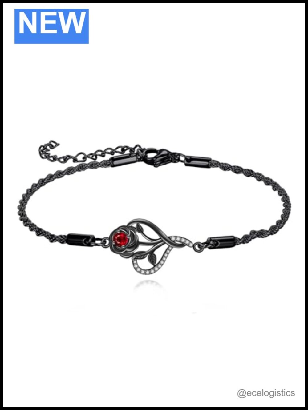 925 Sterling Silver Gothic Rose Link Bracelet Adjustable
